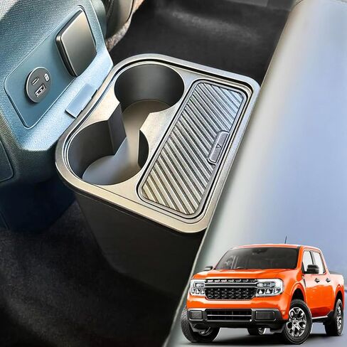 سلة المهملات لسيارة Ford Maverick 2025 2024 2023 2022، سلة مهملات خلفية مطورة مع حامل أكواب مزدوج لملحقات Maverick الداخلية، منظم صندوق تخزين موسع متعدد الوظائف 2025 جديد in Kuwait