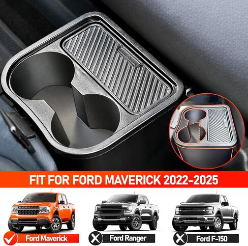 سلة المهملات لسيارة Ford Maverick 2025 2024 2023 2022، سلة مهملات خلفية مطورة مع حامل أكواب مزدوج لملحقات Maverick الداخلية، منظم صندوق تخزين موسع متعدد الوظائف 2025 جديد in Kuwait