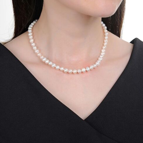 Adabele Authentic Natural Grade A Potato Round White Cultured Freshwater Pearl Necklace Women Jewelry Anniversary Birthday Mother Gifts in Saudi Arabia