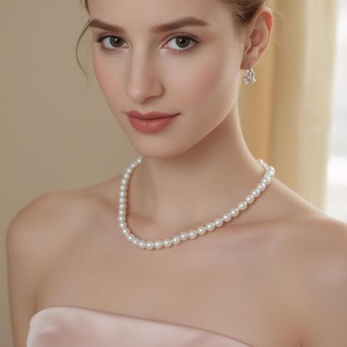 Round Imitation Pearl Necklace for Women, 6MM Cream White Rounds Pearl Choker Dainty Round Imitation Pearls Choker Necklace for Wedding Prom Jewelry Gifts in Saudi Arabia