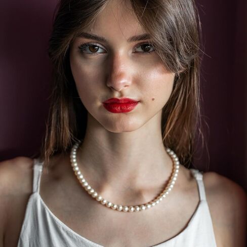 Round Imitation Pearl Necklace for Women, 6MM Cream White Rounds Pearl Choker Dainty Round Imitation Pearls Choker Necklace for Wedding Prom Jewelry Gifts in Saudi Arabia