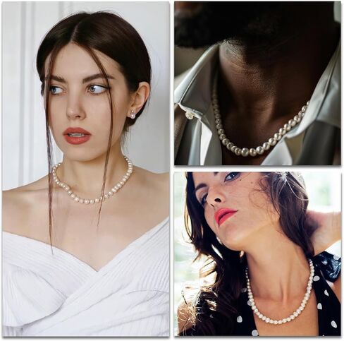 Round Imitation Pearl Necklace for Women, 6MM Cream White Rounds Pearl Choker Dainty Round Imitation Pearls Choker Necklace for Wedding Prom Jewelry Gifts in Saudi Arabia