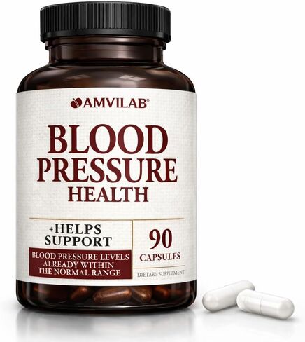 مكمل صحي لضغط الدم من أمفيلاب لصحة القلب والكوليسترول والقلب وارتفاع ضغط الدم وارتفاع ضغط الدم مع الثوم ومستخلص الزعرور والكركديه و13 فيتامينًا وأعشابًا، كمية تكفي لمدة 3 أشهر، 90 كبسولة in Kuwait