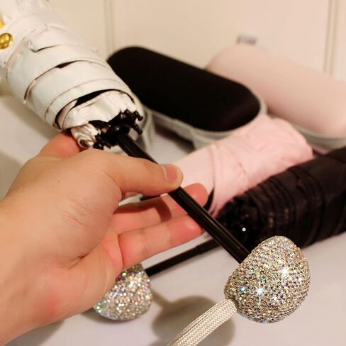 Windproof Travel Umbrella Adorned with Shiny Rhinestones, Portable 5-Fold Dual-use Umbrella for Rain and Sun, High-Efficiency UV Protection, Suitable for Car Use, Sunshade and Walking in Saudi Arabia