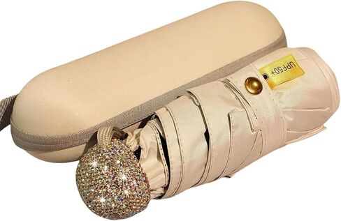 Windproof Travel Umbrella Adorned with Shiny Rhinestones, Portable 5-Fold Dual-use Umbrella for Rain and Sun, High-Efficiency UV Protection, Suitable for Car Use, Sunshade and Walking in Saudi Arabia