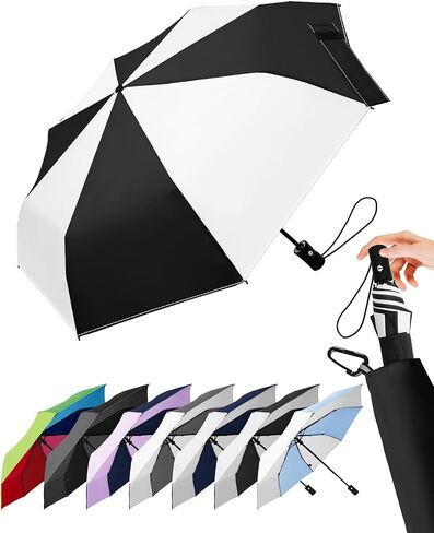 Windproof Travel Umbrella for Rain - 43" Auto Open Close 8-Rib Compact, Stylish Two-Tone Color Block Design, Easy-Close Folding Portable Parasol for Men & Women in Kuwait