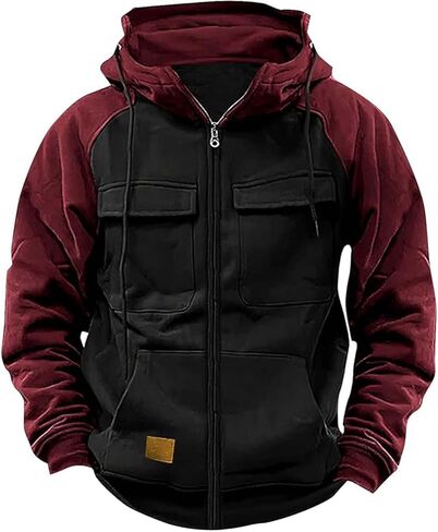 Zipper Hoodies for Men Spring Fall Vintage Tactical Hoodie Casual Long Sleeve Cargo Sweatsuit Winter Zip Up Jacket in Kuwait