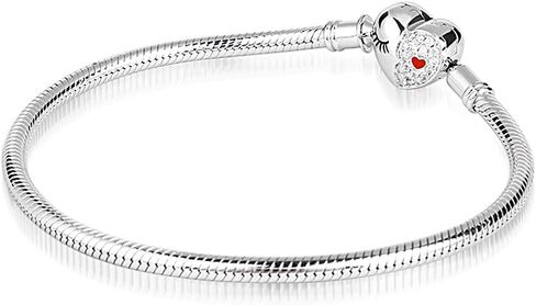 GNOCE Charm Bracelet Sterling Silver Snake Chain Love Your Smile Basic Charm Bracelet DIY Bangle with Heart Shaped Clasp in Saudi Arabia