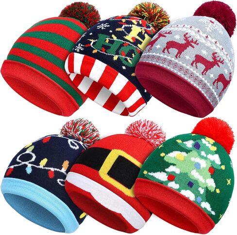 Ramede 6 Pcs Christmas Beanie Hats Bulk Holiday Knitted Hat Santa Knit Hat Warm Soft Crochet Knitted Cap Women Men in Saudi Arabia