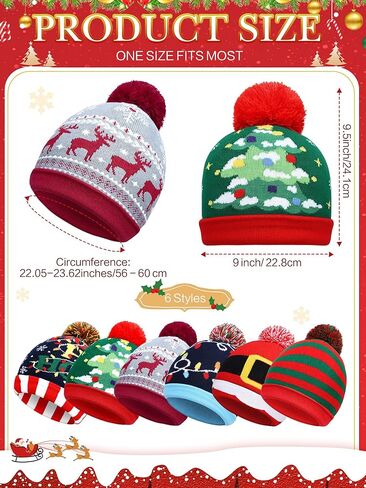 Ramede 6 Pcs Christmas Beanie Hats Bulk Holiday Knitted Hat Santa Knit Hat Warm Soft Crochet Knitted Cap Women Men in Saudi Arabia