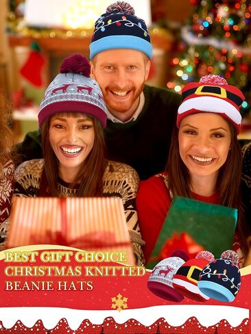 Ramede 6 Pcs Christmas Beanie Hats Bulk Holiday Knitted Hat Santa Knit Hat Warm Soft Crochet Knitted Cap Women Men in Saudi Arabia