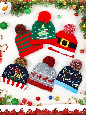 Ramede 6 Pcs Christmas Beanie Hats Bulk Holiday Knitted Hat Santa Knit Hat Warm Soft Crochet Knitted Cap Women Men in Saudi Arabia