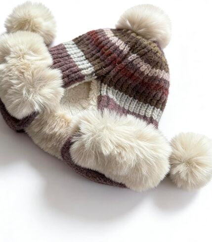 Winter Hats for Men and Women Knit Beanie Soft Warm Fleece Lined Long Ear Straps Snow Ski Cap with 3 Pompom in Saudi Arabia