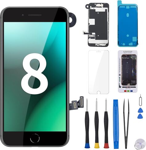 for iPhone 8 Screen Replacement with Home Button 4.7" Black LCD Display for iPhone SE 2nd 2020 3D Touch Digitizer Full Assembly Repair Kit Front Camera Speaker Fix Tools A1863 A1905 A1906 in Kuwait