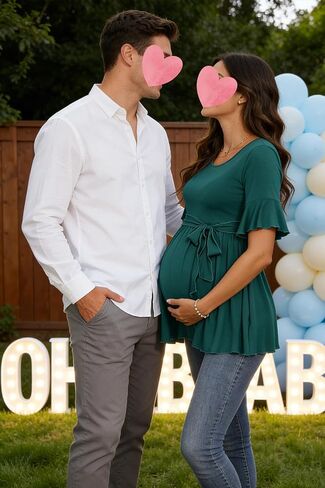 قمصان حمل نسائية مكشكشة وأكمام قصيرة وربطة عنق أمامية للحمل in Kuwait