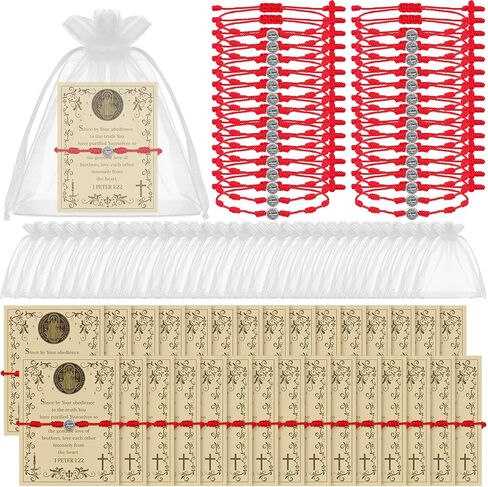 Droutti 30 Sets Saint Benedict Bracelet with Prayer Greeting Card St Michael Amulet Bracelets Adjustable Knot String Braided Catholic Bracelets Red Protection Good Luck Bracelet for Women Men Jewelry in Saudi Arabia