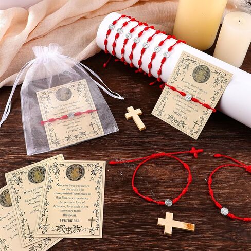 Droutti 30 Sets Saint Benedict Bracelet with Prayer Greeting Card St Michael Amulet Bracelets Adjustable Knot String Braided Catholic Bracelets Red Protection Good Luck Bracelet for Women Men Jewelry in Saudi Arabia