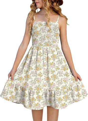 blibean Girls Summer Dress Tween Strap Sun Dresses Casual Beach Sundress Size 6-15 Years in Saudi Arabia