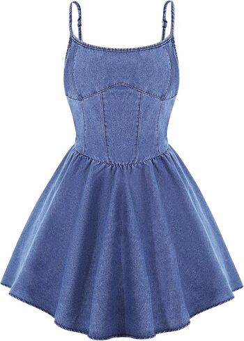EXARUS Girls Denim Dress Spaghetti Strap/Strapless Sleeveless Jean Dresses Mini Teen Casual Spring Summer Party 8-14Y in Saudi Arabia