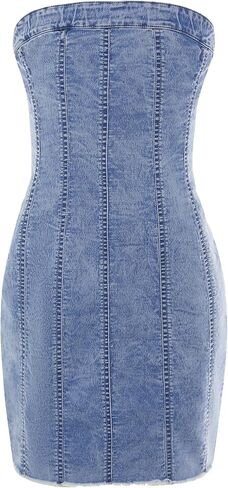 EXARUS Girls Denim Dress Spaghetti Strap/Strapless Sleeveless Jean Dresses Mini Teen Casual Spring Summer Party 8-14Y in Saudi Arabia