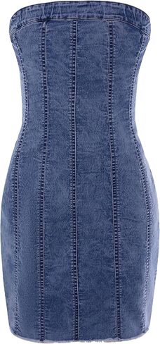EXARUS Girls Denim Dress Spaghetti Strap/Strapless Sleeveless Jean Dresses Mini Teen Casual Spring Summer Party 8-14Y in Saudi Arabia