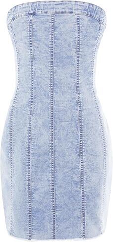 EXARUS Girls Denim Dress Spaghetti Strap/Strapless Sleeveless Jean Dresses Mini Teen Casual Spring Summer Party 8-14Y in Saudi Arabia