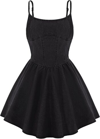 EXARUS Girls Denim Dress Spaghetti Strap/Strapless Sleeveless Jean Dresses Mini Teen Casual Spring Summer Party 8-14Y in Saudi Arabia