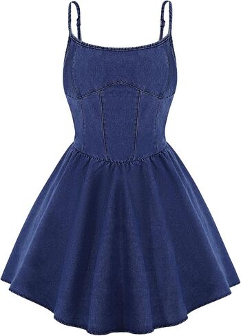 EXARUS Girls Denim Dress Spaghetti Strap/Strapless Sleeveless Jean Dresses Mini Teen Casual Spring Summer Party 8-14Y in Saudi Arabia