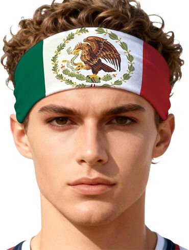 Mexico Flag Sports Headband for Women Men, Moisture Wicking Non-Slip National Flags Sweatband Head Scarf for Running Yoga Workout Fitness Gym in Saudi Arabia