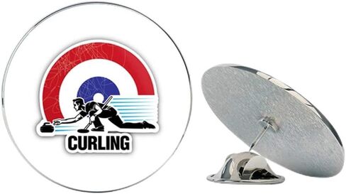 Curling Sport Label Round Metal 0.75" Lapel Pin Hat Shirt Pin Tie Tack Pinback in Saudi Arabia