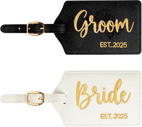 Couples Luggage Tags Set, PU Leather Embroidered Bag Tags for Suitcases & Travel Bags, Matching Travel Tag Wedding Gift (Mr Mrs-Black White Gold-2026) in Saudi Arabia