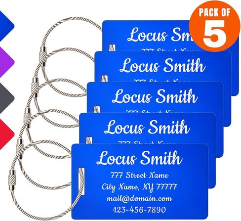 علامات الأمتعة الشخصية، 2 × 3.8 بوصة علامات الأمتعة المخصصة من معدن الألومنيوم المحفور لحقائب السفر وحقائب الظهر/الحقائب، وعلامة عنوان الاسم المخصصة للسفر (أزرق) in Kuwait