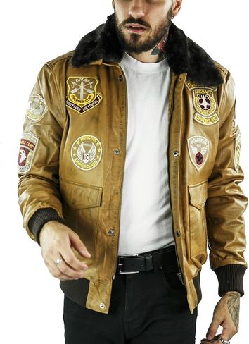 TruClothing Men's Bomber Jacket Outwear Windproof Winter Air Force Aviator Flying Distressed Real Leather Jackets Coat in Saudi Arabia