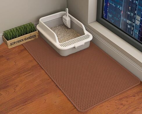 HCY&WLD بساط فضلات القطط، مقاس 35 × 24 بوصة/30 × 22 بوصة/24 × 18 بوصة، بساط صندوق فضلات القطط بطبقة مزدوجة، EVA غير قابل للانزلاق، مقاوم للماء للبول، بساط التقاط فضلات القطط، سهل التنظيف للتحكم في التناثر (30 × 22 بوصة، كاكي) in Kuwait