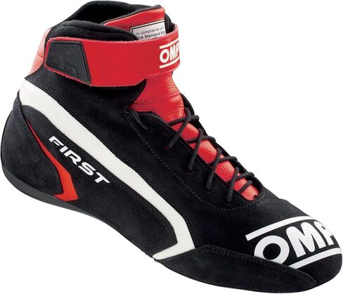 حذاء OMP Racing Driving، أول، منتصف الجزء العلوي، SFI 3.3/5، معتمد من الاتحاد الدولي للسيارات، جزء خارجي من جلد الغزال، قماش داخلي مقاوم للحريق، أحمر/أسود، مقاس أوروبي 44، زوج in Kuwait