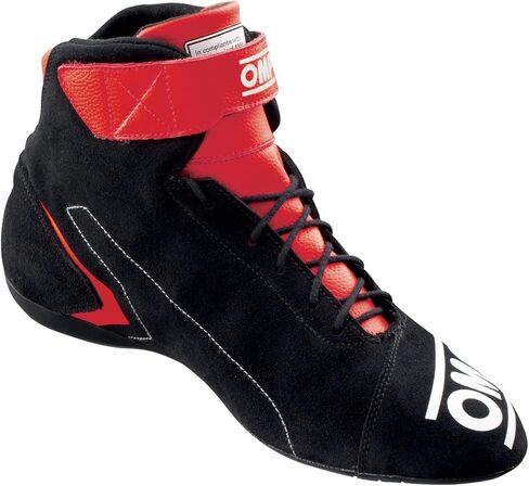 حذاء OMP Racing Driving، أول، منتصف الجزء العلوي، SFI 3.3/5، معتمد من الاتحاد الدولي للسيارات، جزء خارجي من جلد الغزال، قماش داخلي مقاوم للحريق، أحمر/أسود، مقاس أوروبي 44، زوج in Kuwait