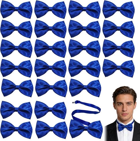24 Pcs Men's Bow Satin Solid Ties Formal with Adjustable Neck Band Bow Ties, Royal Blue Bow Tie Bluk for Men for Wedding Celebration Party (Blue) in Saudi Arabia