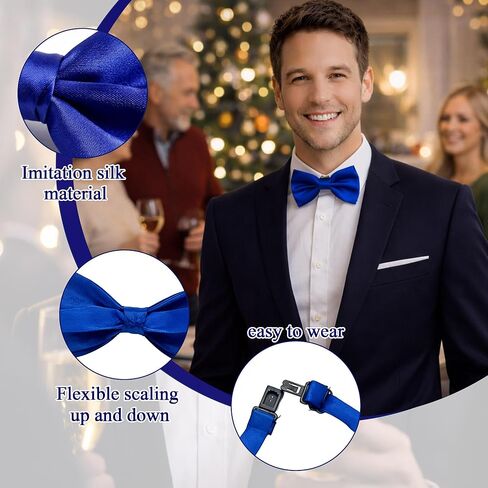 24 Pcs Men's Bow Satin Solid Ties Formal with Adjustable Neck Band Bow Ties, Royal Blue Bow Tie Bluk for Men for Wedding Celebration Party (Blue) in Saudi Arabia