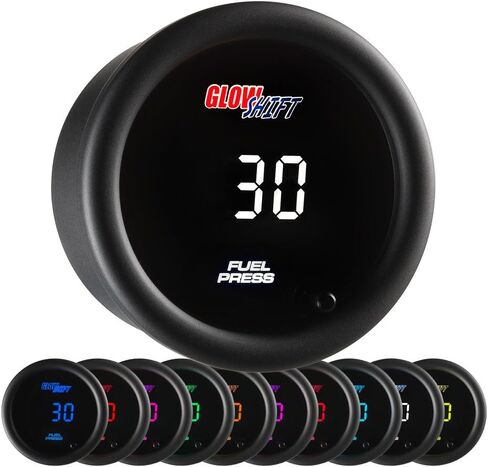 GlowShift 10 Color Digital 30 PSI Fuel Pressure Gauge Kit - Includes Electronic Sensor - Multi-Color LED Display - Tinted Lens - for Diesel Trucks - 2-1/16" (52mm) in Saudi Arabia