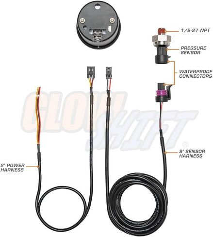 GlowShift 10 Color Digital 30 PSI Fuel Pressure Gauge Kit - Includes Electronic Sensor - Multi-Color LED Display - Tinted Lens - for Diesel Trucks - 2-1/16" (52mm) in Saudi Arabia