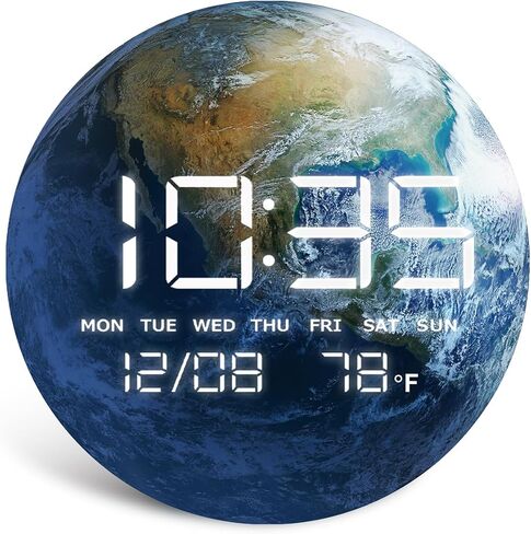 ساعة حائط رقمية، تصميم LED للقمر/الأرض، عرض درجة الحرارة، 7.87 × 7.87 بوصة (القمر، 7.87 بوصة) in Kuwait