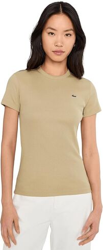 Lacoste Womens Slim Fit Ribbed Cotton T-Shirt in Kuwait