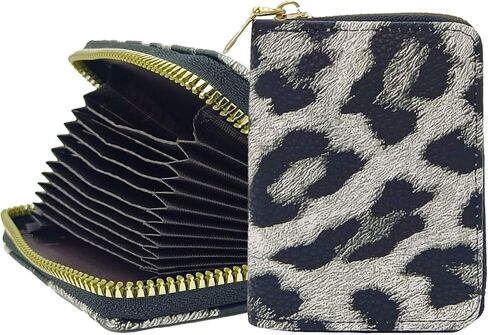 حامل بطاقات الائتمان بطبعة جلد الفهد، محفظة صغيرة بسحاب، حافظة بطاقات صغيرة للنساء (بني) in Kuwait