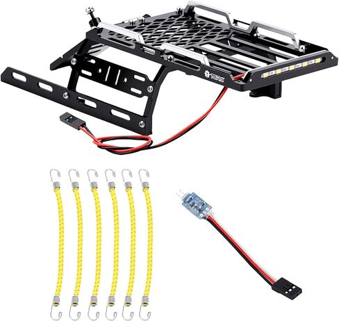 رف سرير من الألومنيوم وحامل إطارات احتياطية مع شريط إضاءة LED أبيض ساطع ومجموعة مفاتيح التحكم في الإضاءة CH3 لشاحنة 1/18 TRX4M F-150 High Trail الزاحفة in Saudi Arabia