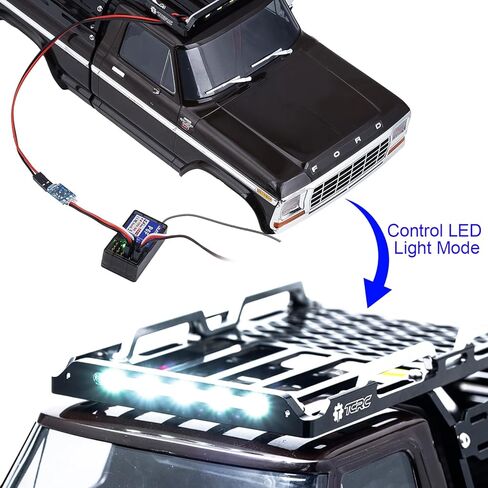 رف سرير من الألومنيوم وحامل إطارات احتياطية مع شريط إضاءة LED أبيض ساطع ومجموعة مفاتيح التحكم في الإضاءة CH3 لشاحنة 1/18 TRX4M F-150 High Trail الزاحفة in Saudi Arabia
