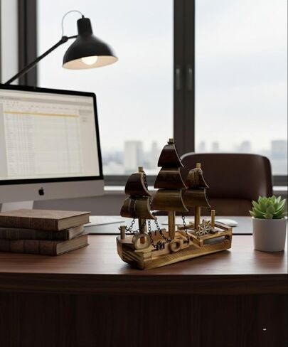 Handcrafted Wooden Sailing Ship Model – Rustic Nautical Decor Boat Figurine with Chains & Sails – Tabletop Decorative Ship for Home, Office, or Gift – 7 x 2.5 x 7 in in Saudi Arabia