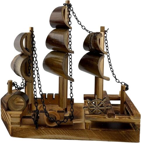 Handcrafted Wooden Sailing Ship Model – Rustic Nautical Decor Boat Figurine with Chains & Sails – Tabletop Decorative Ship for Home, Office, or Gift – 7 x 2.5 x 7 in in Saudi Arabia