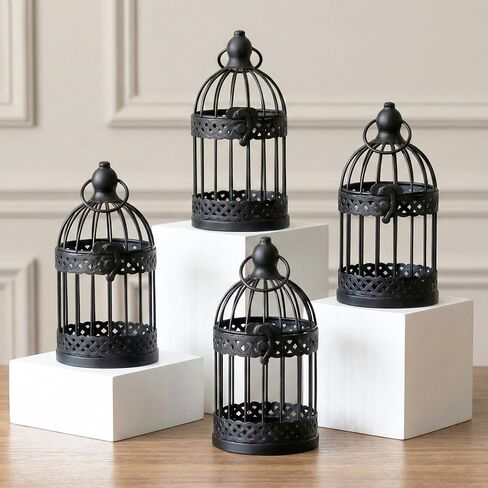 Vela Lanterns Birdcage Decor Candle Holder Lantern Decorative Wedding Table Centerpiece Decorations, Gold, Set of 2 in Kuwait