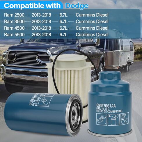 طقم فلتر رام 6.7 لتر الكمون يناسب 2013-2018 | | يستبدل 68197867AA 68157291AA 5083285AA، فلتر الزيت/الوقود من فئة OEM وفاصل الوقود/الماء. in Kuwait