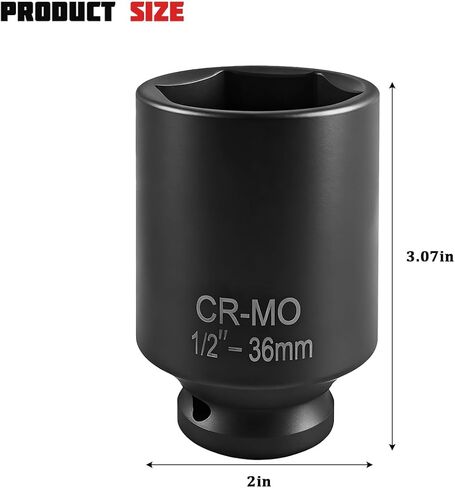 Car 1/2" Drive x 36mm Impact Socket, 6 Point Deep Impact Axle Nut Socket for Easy Removal of Axle Shaft Nut, 6 PT Hex Anti-Rust 1/2-inch Drive Repair Tool, Universal for Vehicles in Saudi Arabia